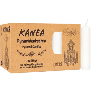 KANEA Adventskerze Pyramidenkerzen - Weihnachtskerzen für Pyramiden - Weihnachtspyramiden (Kerzen Set, 50-tlg., Christbaumkerzen 7 cm groß, 14 mm), Weihnachtspyramiden Baumkerzen aus Wachs weiß