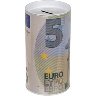 Metallspardose Spardose Gelddose Sparbüchse Sparschwein 5 Euro-Note Print mit abnehmbarem Deckel Geldgeschenk Geschenkidee Sparen 8 x 15,5 cm
