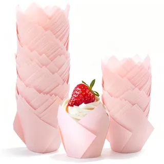150 Stück Tulpe Muffinförmchen Papier, Rosa Muffins Papierförmchen Backförmchen für Hochzeit Geburtstag Party, Weihnachten, Muttertag
