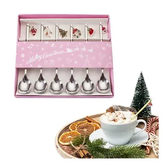 CLTYQ Teelöffel 6 Stück Weihnachtslöffel Weihnachten Teelöffel,Weihnachtsdekorationen, Weihnachtsgeschirr Löffel Edelstahl Weihnachtslöffel,Besteck silberfarben