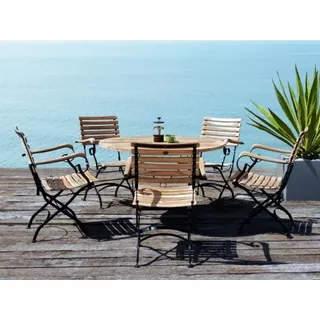 Zebra Gartenmöbel-Set Florence-1 Teak, 5 Klappsessel und 1 Klapptisch rund 120cm