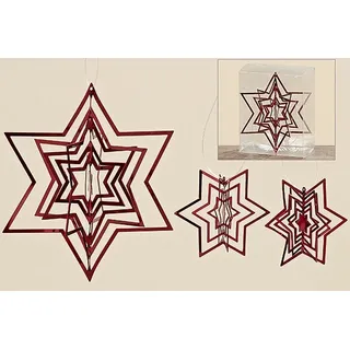 2 x Dekosterne Hänger Stern Quncy rot H12cm-D10cm Weihnachtsbaum Tannenzweige