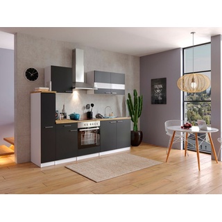 respekta Küche Küchenzeile Küchenblock Einbauküche Komplett 240 cm weiß schwarz