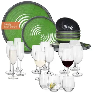 Moritz Geschirr-Set Camping Geschirr Stone Green + 16 Tiamo Gläsern