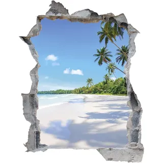 DesFoli Wandtattoo Strandstrand Palmen - verschiedene Rahmentypen DW000204 Farbe Grauer Stein Hochformat, Größe 60 cm x 78 cm