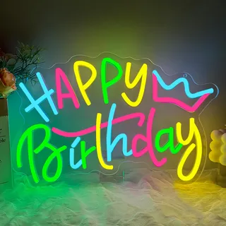 Happy Birthday Neon Schild Buntes LED Schild Buchstabe Light Leuchtreklame für Wand Neonlicht für Geburtstagsfeier Decor Partydeko Geburtstag Kinder Mädchen Jungen