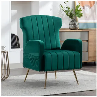 HAUSS SPLOE Loungesessel Schlafsessel Sessel chaiselongue Freizeitstuhl Relaxsessel Dunkelgrün (mit eitentaschen, Samt), mit goldenen Füßen grün