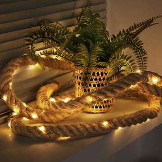 Ciskotu 3M LED Lichterkette Seil USB, 60 LEDs Muschel Lichterkette Deko, Weihnachten Beleuchtung für für Weihnachten, Party, Hochzeit Gartenleuchte (Beiges Baumwollseil)