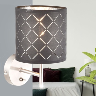 Textil Wand Strahler Lampe Arbeits Wohn Zimmer Beleuchtung Schalter Leuchte grau silber