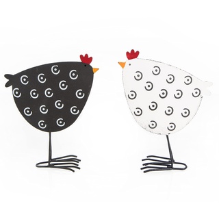 Logbuch-Verlag 2 Moderne Hühner Figuren stehend Metall schwarz weiß Hahn Henne Paar Ostern Frühling Deko Geschenk 17 cm