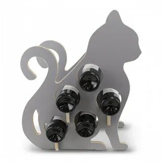 stadtecken Weinregal Deko-Regal in Katzenform aus Holz, Flaschenhalter, Handgefertigt, Elegantes Design grau