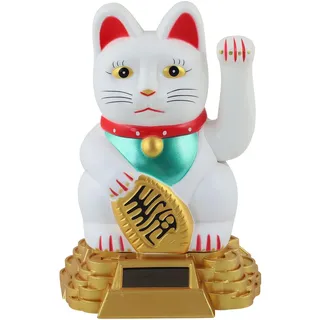 Superfreak Glückskatze - Maneki-Neko - Winkekatze Solar - runder Sockel - 15 cm - weiß