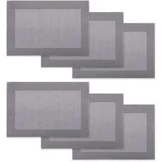 Tischmatten Set 6X Platzset Platzdeckchen Tischset PVC Rechteckig aus Kunststoff Heidi Silber Platz Matten Hitzebeständig Wasserfest