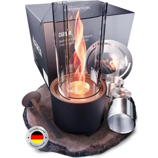 Firell® Tischkamin CURL-II aus Metall – Bioethanol Kamin Indoor & Outdoor – Extra lang Brenndauer – Tischfeuer mit patentierter Wirbelflamme - Schwarz