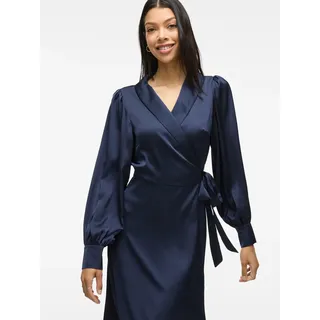 Maxikleid VILA "VIENNA RAVENNA ANKLE WRAP DRESS-NOOS/OC", Damen, Gr. 44, N-Gr, blau (navy blazer), Obermaterial: 100% Polyester, unifarben, regular fit lang, V-Ausschnitt, Kleider Maxikleid, Kunstfaser, regular fit
