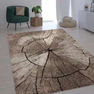 Paco Home Edler Designer Teppich Wohnzimmer Holzstamm Baum Optik Natur Grau Braun Beige, Grösse 120x170 cm