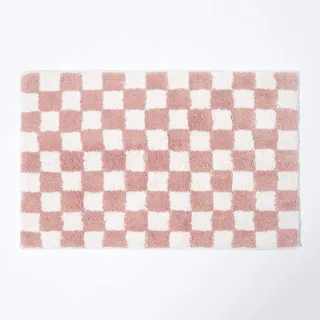 Homescapes Badematte Kariert Rosa/Weiß 80 x 50 cm
