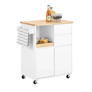 SoBuy Küchenwagen mit Arbeitsplatte Servierwagen Weiß 72x84x40cm Fkw123-wn