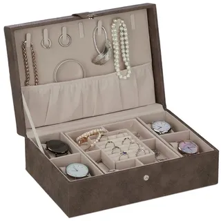 Relaxdays Relaxdays, Uhrenbox + Schmuckaufbewahrung, Schmuckkästchen, Braun