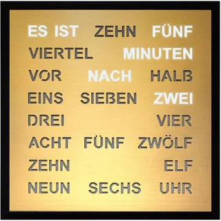 Filius 0402-9 Wort-Wanduhr Quadratische Wortuhr Goldfarben 40 cm