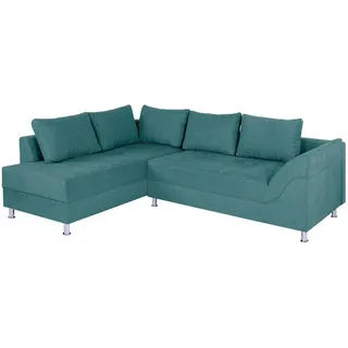 P & B Ecksofa, Türkis, Kunststoff, Füllung: Schaumstoffflocken, L-Form, einmalig seitenverkehrt montierbar, 267x200 cm, Rücken echt, Wohnzimmer, Sofas & Couches, Wohnlandschaften, Ecksofas