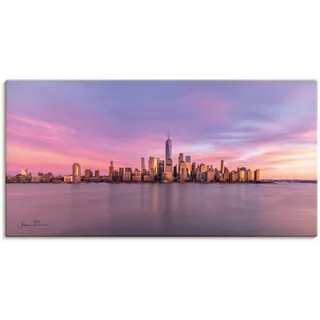 Wandbild ARTLAND "Manhattan Skyline" Bilder Gr. B/H: 150 cm x 75 cm, Leinwandbild New York Querformat, 1 St., pink Kunstdrucke als Alubild, Outdoorbild, Leinwandbild in verschied. Größen