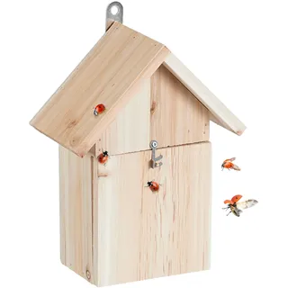Relaxdays Marienkäferhaus, aus Holz unbehandelt, Insektenhotel Marienkäfer, Natur