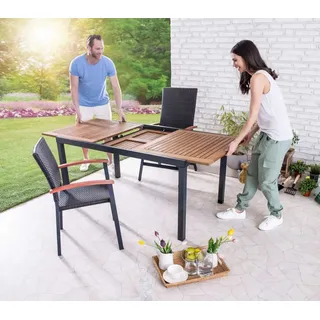 Ausziehbarer Gartentisch "Genua" mit Holzplatte aus Aluminium ca. 150-200 x 90 x 74 cm - Braun
