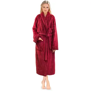 PAVILIA Hochwertiger Damen-Bademantel, weich, flauschig, warm, Fleece, Sherpa-Bademantel, wein, Large-X-Large - L-XL