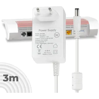 Wicked Chili 3m Netzteil extra lang für AVM Fritz!Box 5690 Pro, 7690, 5590 Fiber, 7530 AX, 7590 Repeater 6000 3000AX, Rou... - Weiß
