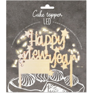 Scrapcooking 4985 LED-Kuchentopper Happy New Year – beleuchtete Dekoration für Neujahr, aus Holz, für Kuchen, Kuchen, Gebäck, Kuchen & Desserts – Ornament Einhorn, Zubehör für Partys