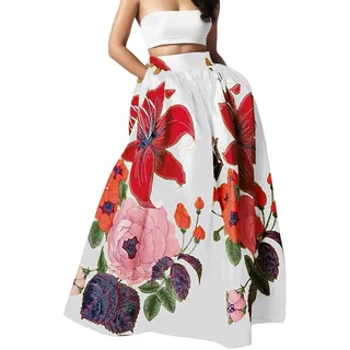 Maxirock Damen Lang, Elegant Strandkleider Blumenkleid Sommer Leicht Und Luftig Sommerkleider Tellerrock Boho Freizeit Hohe Taille Blumenmuster Trachtenrock
