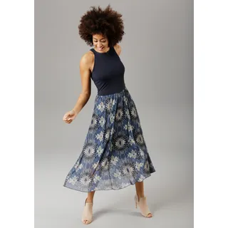 Sommerkleid ANISTON SELECTED Gr. 38, N-Gr, blau (dunkelblau, braun, blau, beige) Damen Kleider Freizeitkleider mit Batik-Druck Bestseller