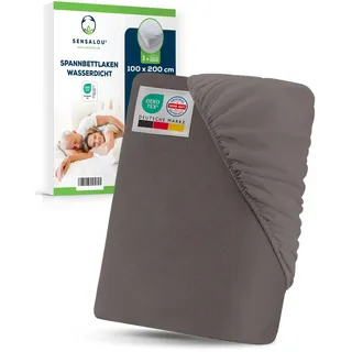 Sensalou Wasserdichtes Spannbettlaken 100 x 200 cm Grau - Matratzenschutz | Geräuscharmer Matratzenschoner mit Frottee-Oberfläche, atmungsaktiver Nässeschutz für Boxspringbett, 95°C waschbar