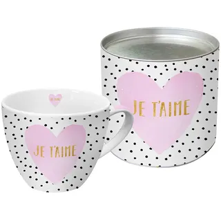 Jumbotasse-Geschenkbox"Je t ́aime"Herz Liebe*Kaffee-Tasse*ppd*Becher Valentinstag