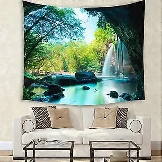 Waldmotiv-wandteppich, Wasserfall, Asien, Thailand, Dschungel, Tropische Pflanzen, Bäume, Touristenattraktion, Wandbehang Für Schlafzimmer, Wohnzimmer, Studentenwohnheim, 59 X 51 Cm, Farbe: Gr.