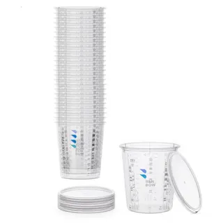 Benbow Profi-Messbecher mit Deckel 25x 385ml mit vielfältiger Skalierung - Becher mit Skala, Lackmischbecher, Meßbecher, Lackbecher