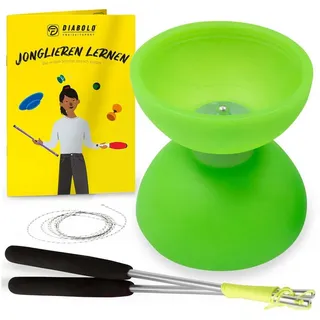 Diabolo Freizeitsport Diabolo Set Basic & Pro - inkl. Alu-Handstäben, Ersatzschnur, Anleitung, Diabolo UV Comet Set Anfänger Jonglage mit Alusticks ab 9 grün