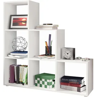 Mirjan24 Treppenregal Trio 011, 6 Fächer, Stufenregal, Aktenregal Bücherregal Standregal Aufbewahrung Regal Raumteiler, Dekoregal (Weiß)