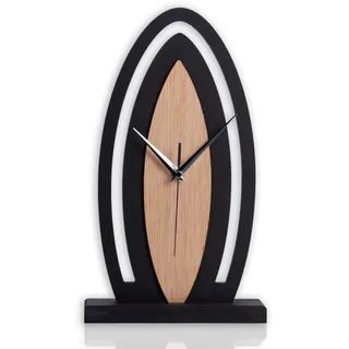Kreative Feder Moderne Holz-Tischuhr mit stilvoller Applikation aus Eiche Echtholzfurnier; Handarbeit Made in Germany (Eiche, leises Funkuhrwerk)