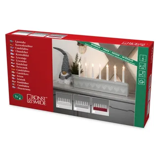 Konstsmide Holzleuchter mit Struktur, weiß lackiert, 7 klare Birnen, 230V, Innen, weißes Kabel - 3581-210