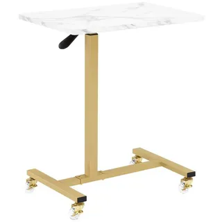 Barberpub Beistelltisch Mit Rollen, Pflegetisch Höhenverstellbar, Salon-tablettwagen Gold, Betttisch C Form, Friseurwagen Für Friseursalons, Nagelstudio 2832(marmor-weiß)