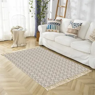 Treer Flachgewebeteppich mit Quasten Rechteckig Retro Böhmen Baumwolle Gewebte Teppiche Waschbar für Wohnzimmer, Schlafzimmer, Küche, Kinderzimmer, Badezimmer (Barock-,50 * 80cm)