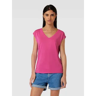 T-Shirt mit V-Ausschnitt Modell 'KAMALA', Pink, L