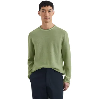 Rundhalspullover MARC O'POLO "aus Bio-Baumwoll-Leinen-Mix", Herren, Gr. L, spring fern, Obermaterial: 88% Baumwolle, 12% Leinen, gestreift, casual, Rundhals, Langarm, Pullover