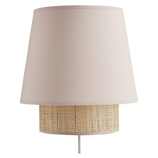 Design-Wandleuchte aus rosafarbener Baumwolle und naturfarbenem Bast H25 cm JUME