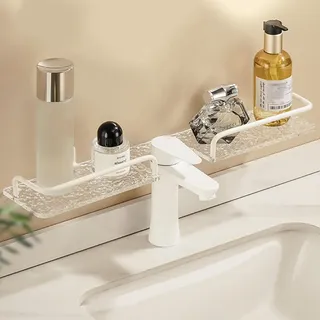 ZzZana Acryl & Aluminium Ablage für Waschbecken, mit U-förmiger Aussparung, Wandmontiert Badezimmer Regale Über dem Wasserhahn für Bad, Küche, Toilette, Wäscherei (Size : 40cm)