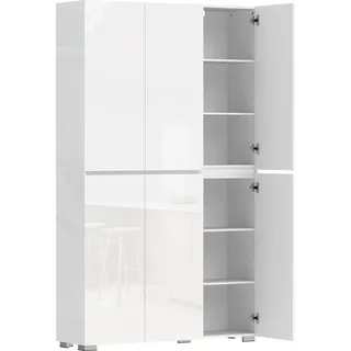 HOMCOM Hoher Küchenschrank Hochglanz Geschirrschrank 6 Türen mit Soft-Close 12 Fächer verstellbare Einlegeböden Aufbewahrungsmöbel für Wohnzimmer Esszimmer 120x34x200cm Weiß   Aosom