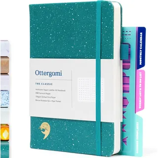 ottergami Bullet Journal Notizbuch Gepunktet, Hochwertiges, Dickes Papier mit 150 G/M2, Classic A5 Dotted Bulletjournal, Vorgedruckten Punkten und Zusätzlichen Schablonen