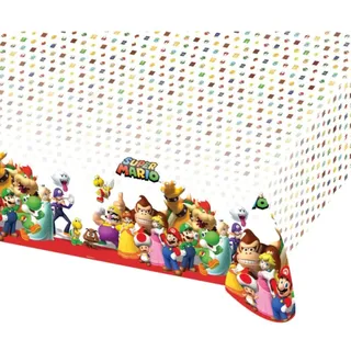 Amscan 9901539 - Tischdecke Super Mario, Größe 120 x 180 cm, Kunststoff, wasserabweisend, Luigi, Prinzessin, Super Mario World, Geburtstag, Mottoparty